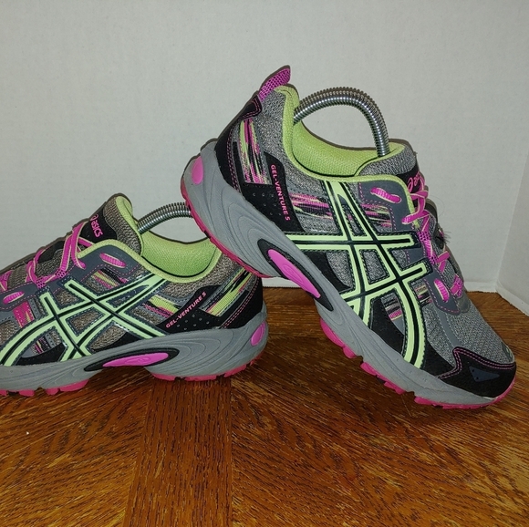Asics - GEL-Venture 5 Gray Black Pink Green Running - Women's 9.5  (62 Box 8) - Picture 1 of 10